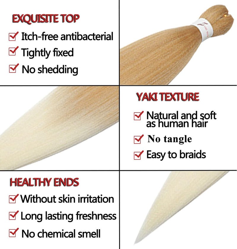ShowCoco Pre Stretched Braiding Hair 20 Inch Synthetic Ombre Braiding Hair Professional Soft Yaki Texture Natural Easy Braid Crochet Hair (20inch,27/613) - Image 3